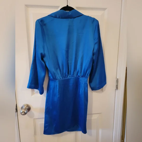 Zara Wrap Front Satin Effect Blue Dress NWT - Picture 9 of 9